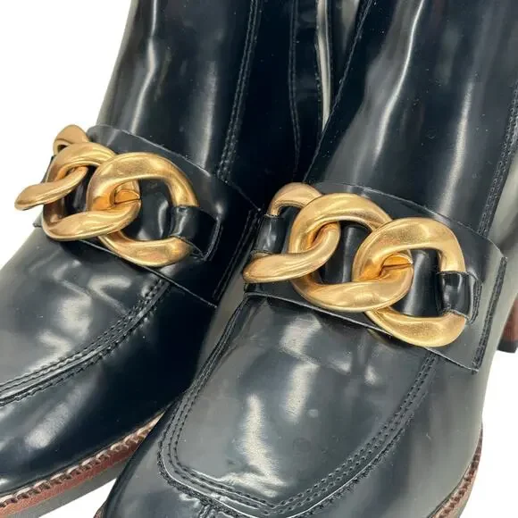 Steve Madden Womens Loreen Chunky Chained Bootie 6.5 Black Faux Patent Leather - Picture 6 of 11